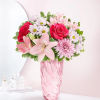 This beautiful arrangement made with Lavender mum ,Hot pink roses , Pink