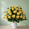 An exquisite display of premium golden yellow roses, artfully arranged in a