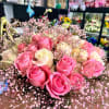 (10 Pink Roses, 5 White Roses Pink Tinted Baby Breath)