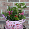 This lovely keepsake pink, burgundy, red &amp; green ceramic floral print "supersized