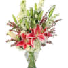 The perfect balance of stargazers and hydrangea, with some fillers. Anyone would