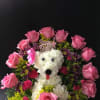A whimsical dog-shaped flower arrangement made for birthdays, this playful bouquet turns