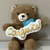 Brown teddy bear holding a 