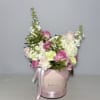 A gentle Mother&rsquo;s Day arrangement of hydrangeas, roses, and stock flowers. Delicate