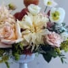 A warm, honey-toned composition layered with soft apricot, golden ochre, and muted