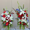 Red white and blue grave spray