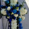 it is made with:
30 mums
3 blue roses
6 white roses
2 white lilies
4 blue