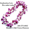 A vibrant magenta-white variegated orchid lei crafted for graduation ceremonies - perfect