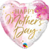 A standard sized mylar balloon shaped like a heart with pink and