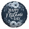 A standard sized blue &amp; white mylar balloon with flowers that reads