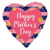 A standard sized heart-shaped mylar with pink &amp; navy stripes that reads