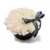 Cream rose bouquet in a black round box with a ribbon bow