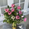 Arrangement measures approximately 13"H
This dreamy garden-style bouquet features fresh pink and lavender