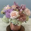 Our large and sleek cylinder clear vase filled with white hydrangea blush