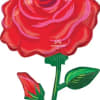 Red rose-shaped balloon with green stem and bud