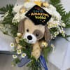 Cute graduation gift! Cheerful yellow roses, white carnations and dainty chamomile with