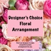 Pink and cream roses with a designer's choice floral arrangement sign