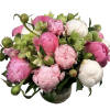 Pink and white peonies arranged in a glass vase