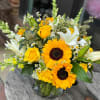 Bright, sun-kissed blooms take center stage in this cheerful flower arrangement-perfect as