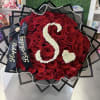 Red rose bouquet with a white floral number 3 and heart accent