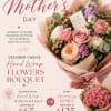 Soft blush roses and peach garden roses meet white daisy-like blooms and
