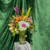 Bold, vertical drama greets the recipient with this tall, showy flower arrangement-the