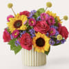 Bright yellow sunflowers meet vivid pink roses in a Bright and Cheery