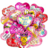 Cluster of heart-shaped printed balloons with Mother’s Day and love messages