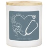 White candle jar with gold lid and nurse-themed label