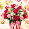Hot Pink Roses and Carnations in a Decorative Ollita  Designed to