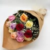 This Arrangement includes 1 dozen long stem Mixed Color Roses wrapped with