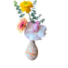 Beautiful bud vase with pink rose, yellow ranunculus, gerbera daisy and eucalyptus.