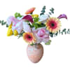 Beautiful vase with gerbera daisys, roses, spray rose, ranunculus, calla lily, viburnum
