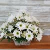 White daisy bouquet in a woven basket