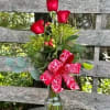 A charming XL bud vase arrangement featuring three elegant red roses, beautifully