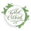 Wild Orchid florist logo with green floral wreath