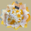 A bright, domed bouquet of yellow and cream roses that reads like