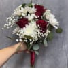 Prom red &amp; white bouquet . The bouquet made with red roses