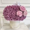 Signature rose box with peonies. 
Beige suede box. 