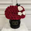 Signature rose box with peonies. 
Black suede box.
