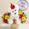 Flower basket arranged as a dog with a birthday balloon