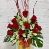 Valentine&rsquo;s Day 2024! Stunning tall flower arrangement of 16 red roses, White