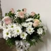 WHITE DAISIES WITH 6 PINK ROSES (PLEASE NOTE IF DIFFERENT COLOR ROSE