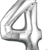Silver foil balloon shaped like the number 4