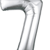 Silver foil balloon shaped like the number 7