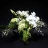 Pastoral medley of greens and whites with assorted foliage accents.
Presented in a