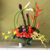 white calla lily's, proteas, mini yellow calla lily's, cymbidium orchids and dendro