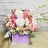 Beautiful seasonal flowers in lavender and light tones to bring out the