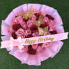 Pink and red rose bouquet with a Happy Birthday ribbon
