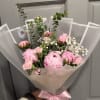 Pink peony bouquet with baby's breath and ribbon wrap